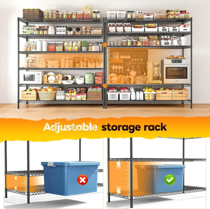 REIBII 83"H Storage Shelves 3840LBS Metal Shelving Unit Garage Shelving Heavy Duty 6 Tier Commercial Adjustable Wire Shelving for Storage Rack for Pantry, Garage, Kitchen, 83"H x 55.5"W x 18"D, 2PCS by GreenHaven Gardens