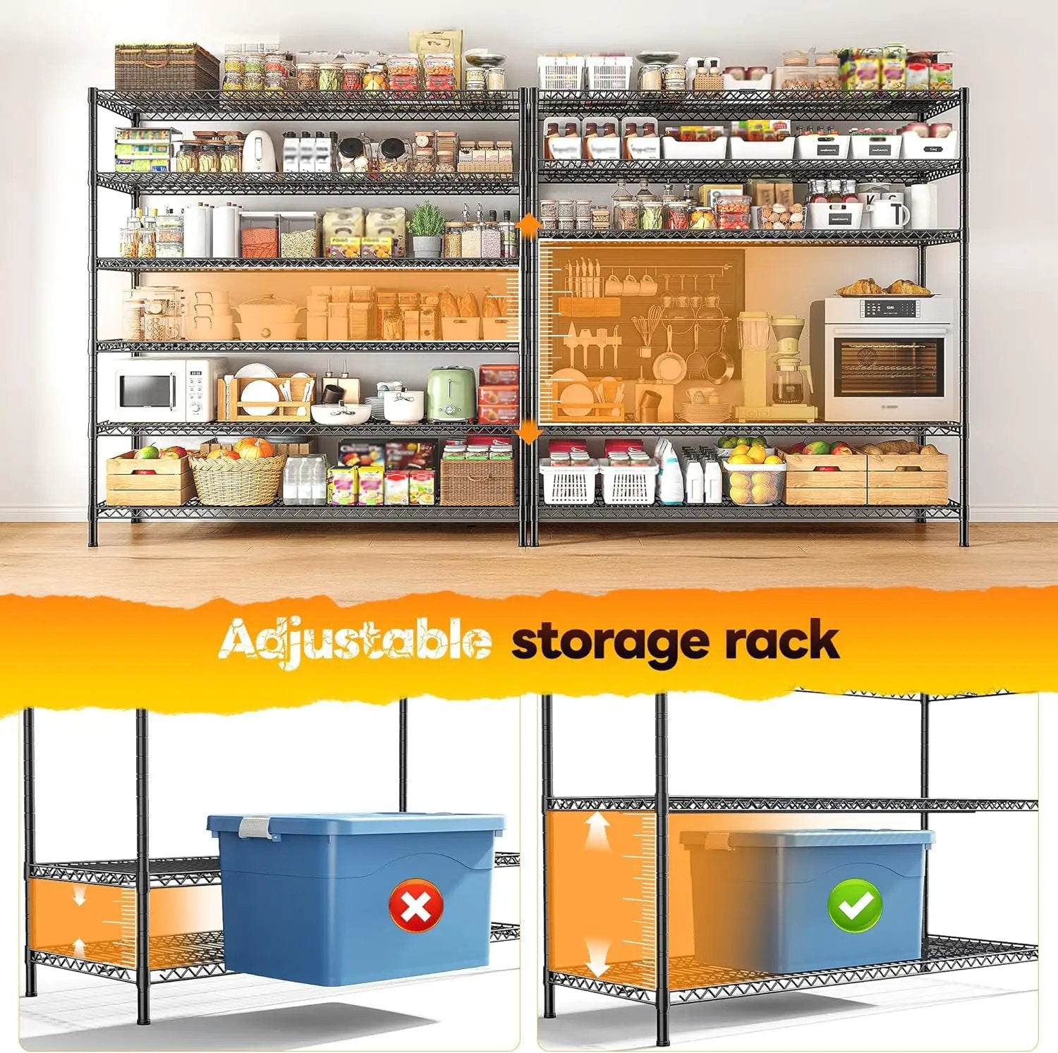 REIBII 83" H Storage Shelves 3840LBS Metal Shelving Unit 6 Tier Wire Shelving Commercial Adjustable Garage Shelving Heavy Duty for Storage Rack for Pantry, Garage, Kitchen, 83" H x 55.5" W x 18" D by GreenHaven Gardens