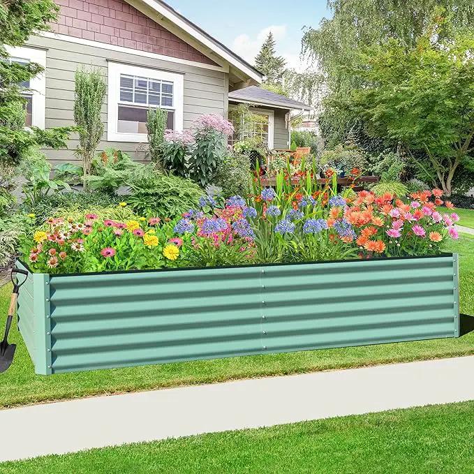 Domi Raised Garden Beds Outdoor, 8x4x1.5Ft Thickening Tall Metal Rectangular Deep Root Box Planter for Vegetables, Flowers, Herbs, and Succulents 1.5" Deep w/ 342 Gallon Capacity - Green by GreenHaven Gardens