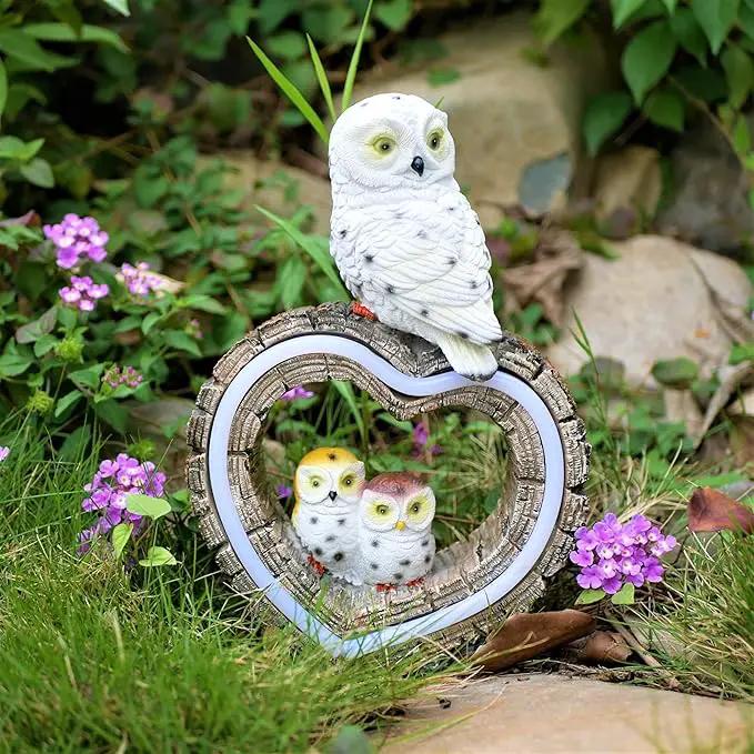 Solar Garden Lights, Solar Sculpture LED Lights, Outdoor Waterproof Handmade Resin Statue, Love Statue Decoration for Path, Yard, Lawn, Gift for Mom Christmas (White Love Owl) by GreenHaven Gardens