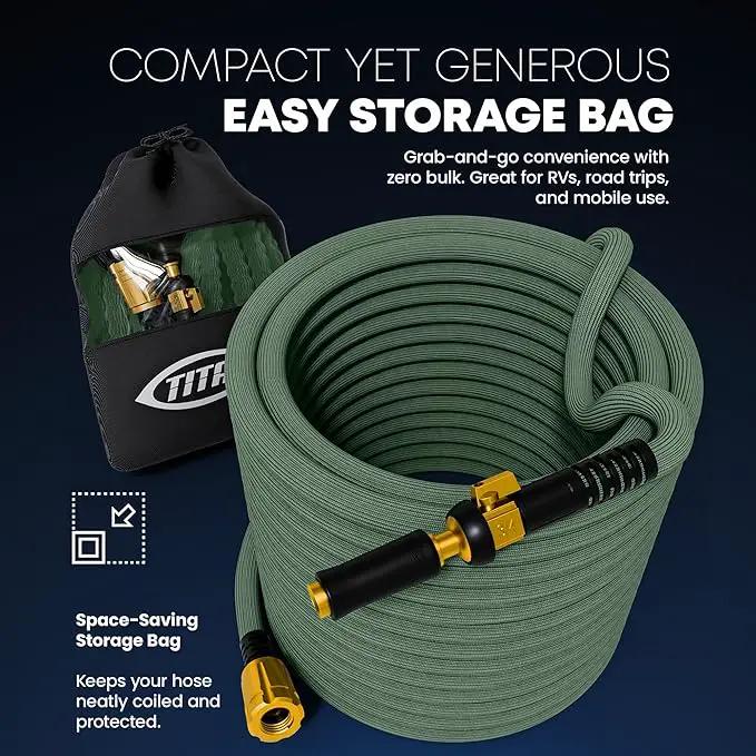 TITAN Flexible Garden Hose 10FT – Ultra Lightweight, Heavy Duty Water Hose with Brass Fittings & Jet Nozzle – Kink-Free, Non-Expanding, Durable Fabric Hose for Yard, Lawn, Car Wash, Outdoor Use by GreenHaven Gardens