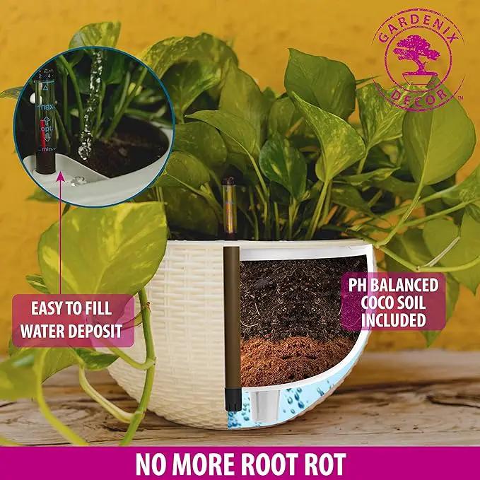 GARDENIX DECOR 11'' Self Watering Hanging planters for Indoor Plants - Flower Pot with Water Level Indicator for Plants, Hanging pots - Self Watering Planter Plant Pot-Coco Coir- Round 1 Pack - White by GreenHaven Gardens