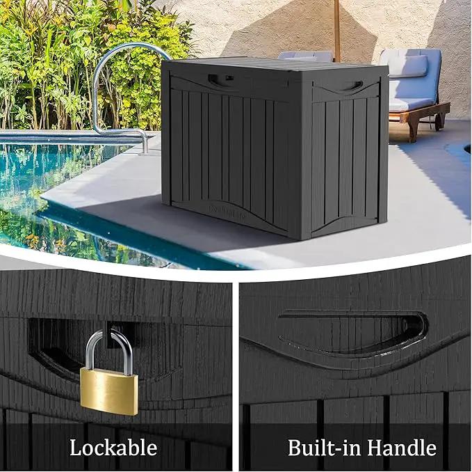 50 Gallon Plus Outdoor Storage Box, Waterproof Resin Deck Box for Patio, Pool, and Garden, Lockable Bin for Cushions, Tools, and Accessories, UV-Resistant, Black by GreenHaven Gardens