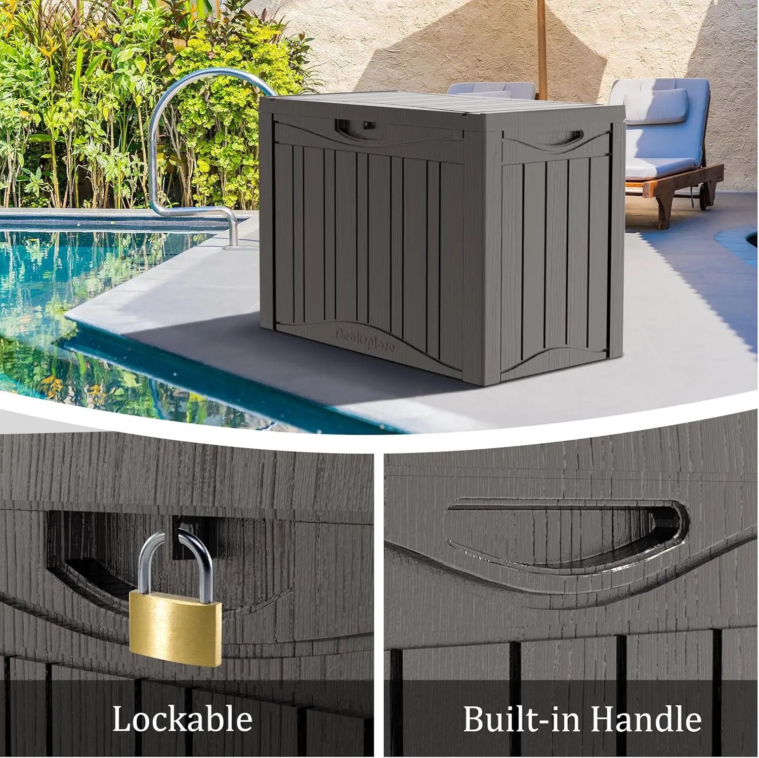 50 Gallon Waterproof Large Resin Deck Box Indoor/Outdoor Lockable Storage Container and Seating for Garden, Pool, and Patio (50 Gallon, Grey) by GreenHaven Gardens