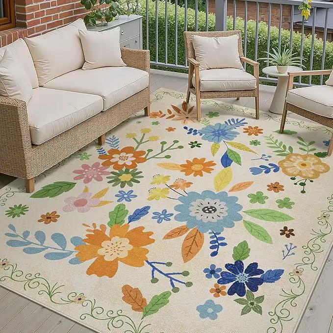 GENIMO Indoor Outdoor Area Rug 5' X 7' Waterproof, Washable Door Mat Non Shedding, Easy Cleaning Floral Outdoor Carpet for Patio, Entryway, Porch, Bathroom, Living Room, Bedroom, Backyard by GreenHaven Gardens