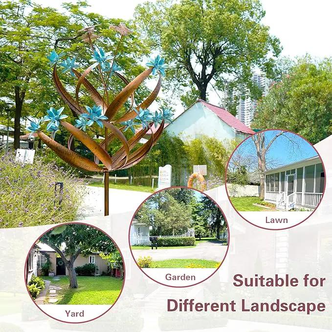 Butterfly Flower Garden Wind Spinner - Large Kinetic Outdoor Metal Wind Sculptures & Spinners Decor for Yard and Garden, Whirligigs Large Wind Spinners for Patio, Lawn, Outside (26" W x 90" H) by GreenHaven Gardens