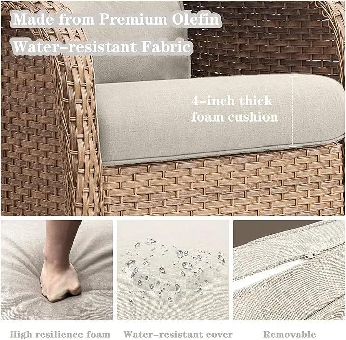 Outdoor Swivel Rocker Patio Chairs - 360 Degree Swivel Glider Seating 350LBS Weight Capacity Wicker Rocking Chairs Set of 2 with Removable Cushion for Porch Balcony Deck, Yellow/Beige by GreenHaven Gardens