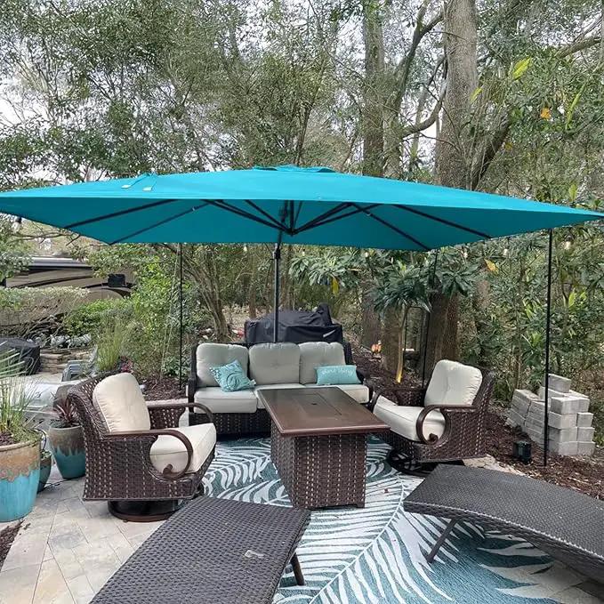 PURPLE LEAF 9' X 11.5' Patio Umbrella with Base Outdoor Cantilever Rectangle Umbrella Offset Umbrella with 360-degree Rotation for Garden Deck Pool Patio, Turquoise Blue by GreenHaven Gardens