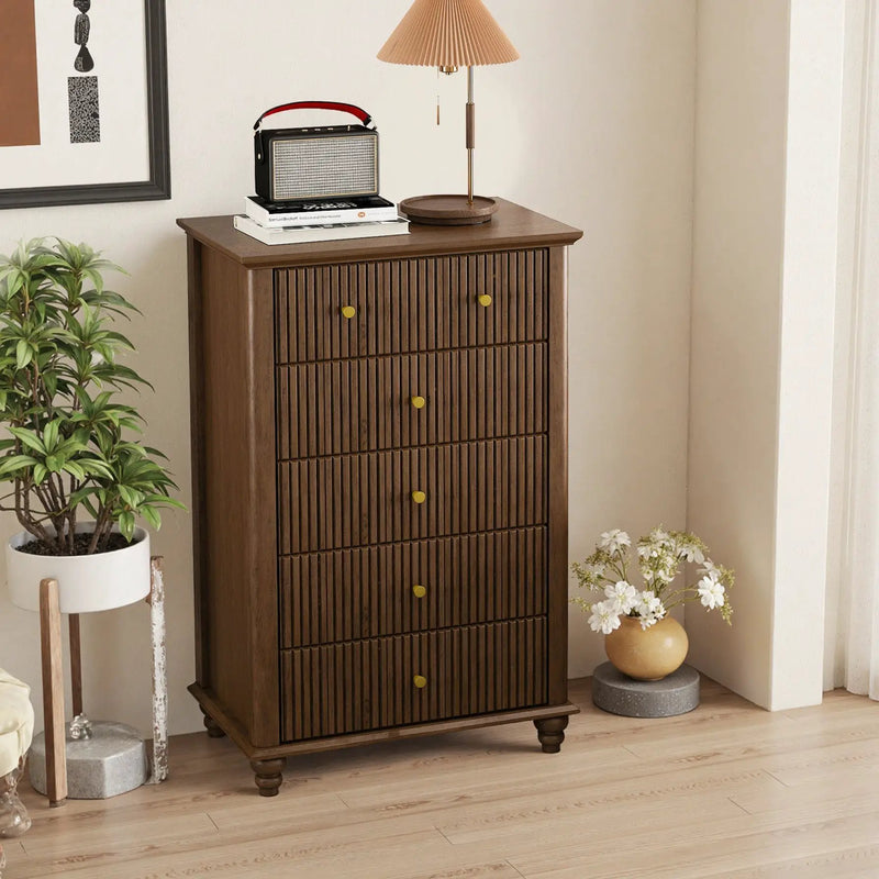 Fluted 5 Drawer Dresser, 45 Inch Tall Modern Chest of Drawers by HouseOfZazla