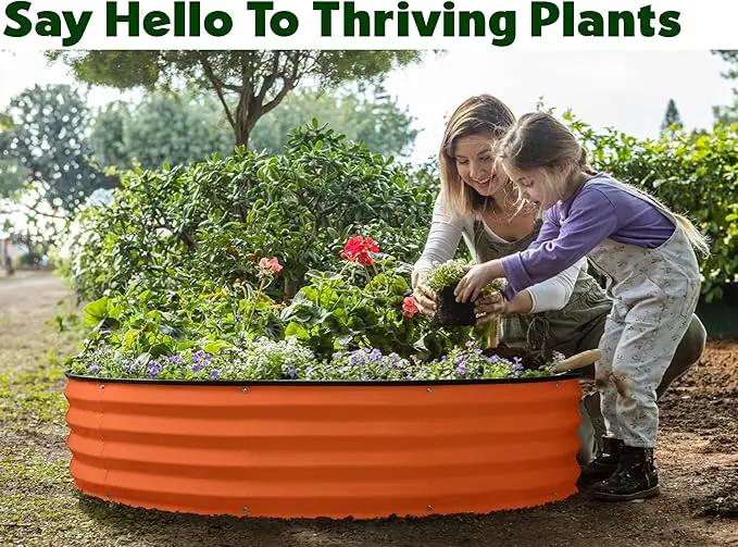 Round Galvanized Raised Garden Bed // 4×4×1 ft (2-Pack) Galvanized Raised Garden Beds Outdoor for Gardening, Vegetables, Flowers // Patented Tool-Free Design Round Planter (Orange) by GreenHaven Gardens