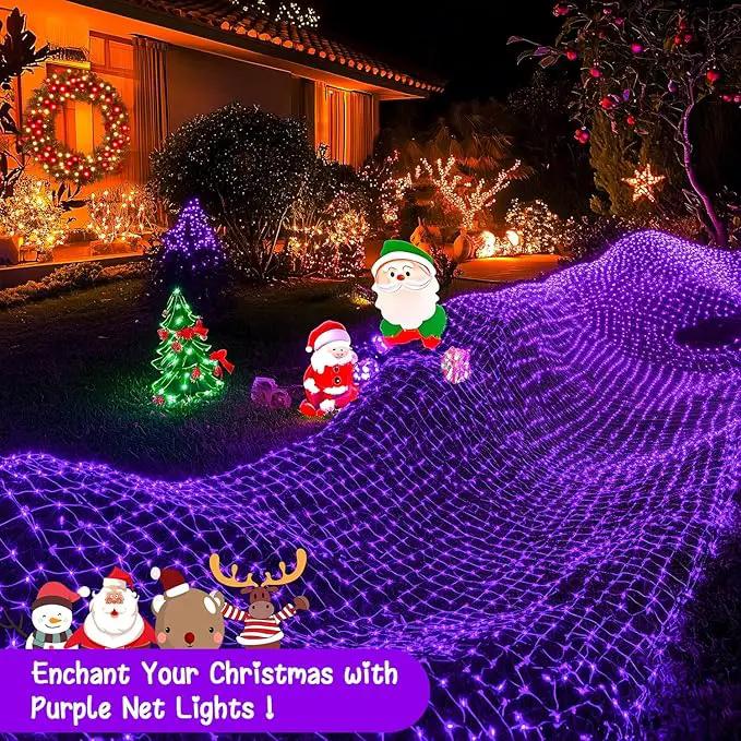 Purple Christmas Net Lights Outdoor - 360 LED Net Lights Waterproof with Remote, 12x5 ft Extendable 8 Modes Christmas Net Lights with Green Wire for Bushes Lawn Garden Shrubs Tree Backyard Decorations by GreenHaven Gardens