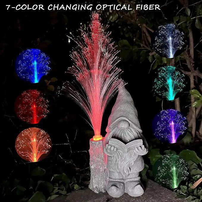 Gnomes Statue Solar Garden Decor,Resin Gnome Statues and Colour Changing Optical Fiber Solar Lights,Outdoor Decoration for Balcony, Garden, Patio, Yard, Lawn, Gifts for Mom Grandma by GreenHaven Gardens