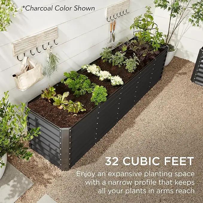 Best Choice Products 8x2x2ft Outdoor Metal Raised Garden Bed, Rectangular Deep Root Planter Box for Vegetables, Flowers, Herbs, and Succulents w/ 239 Gallon Capacity - Dark Green by GreenHaven Gardens