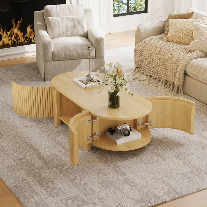 Oval Fluted Coffee Table with Storage for Living Room by HouseOfZazla
