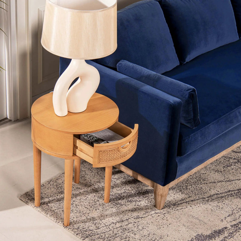Cabana - Round Cane Storage Side Table - Natural Brown Oak by Unique Piece Furniture