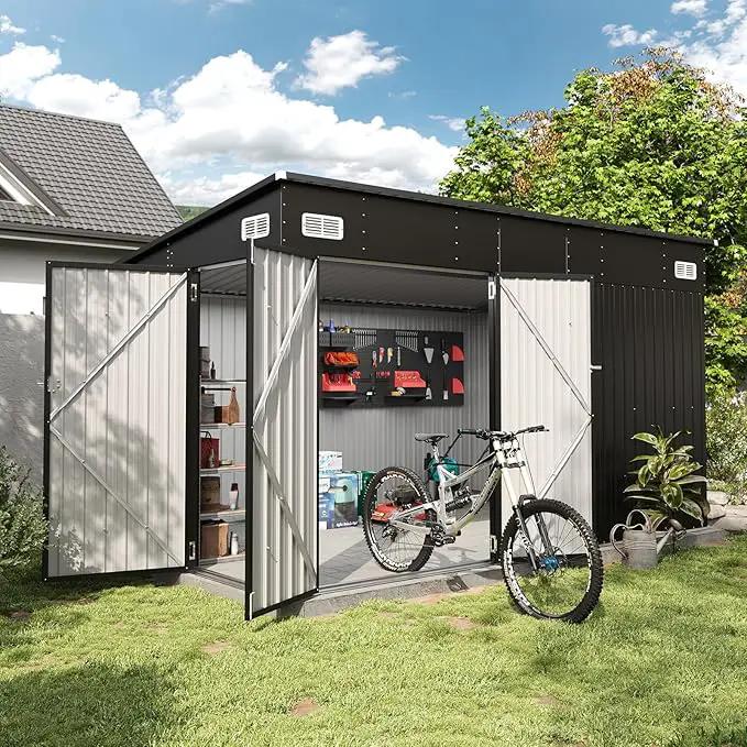 Aoxun 12' x 7.3' Shed 441 CU.FT Outdoor Waterproof Storage Shed with Triple Lockable Door Garden Metal Tool Shed for Outside (Black) by GreenHaven Gardens