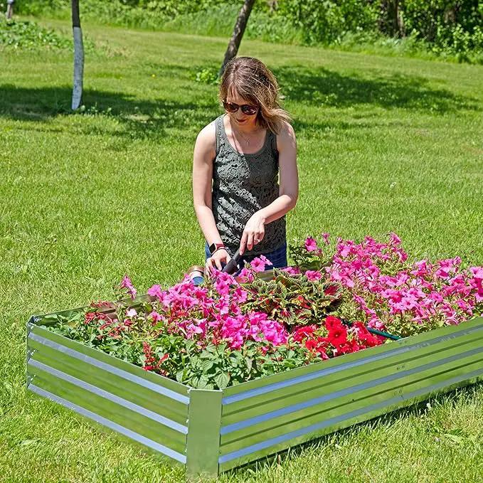 Sunnydaze Galvanized Steel Rectangular Raised Garden Bed - for Flowers, Plants, and Vegetables - Silver - 3 x 6 ft by GreenHaven Gardens
