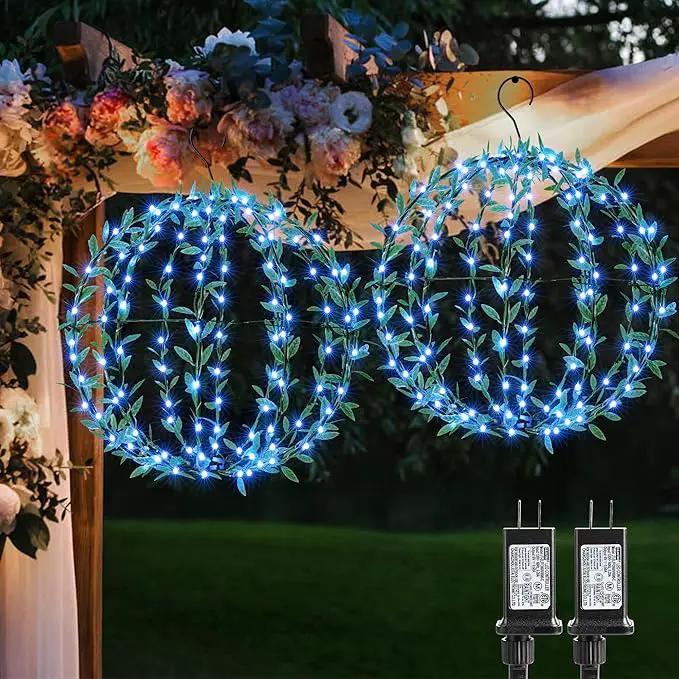 Flacchi Hanging Iron Sphere Lights with Artificial Greenery – 12Inch 120 LED Waterproof Outdoor/Indoor Decor Ball Light with Timer & 8 Modes – 2 Pack for Garden, Christmas, Weddings (Blue) by GreenHaven Gardens