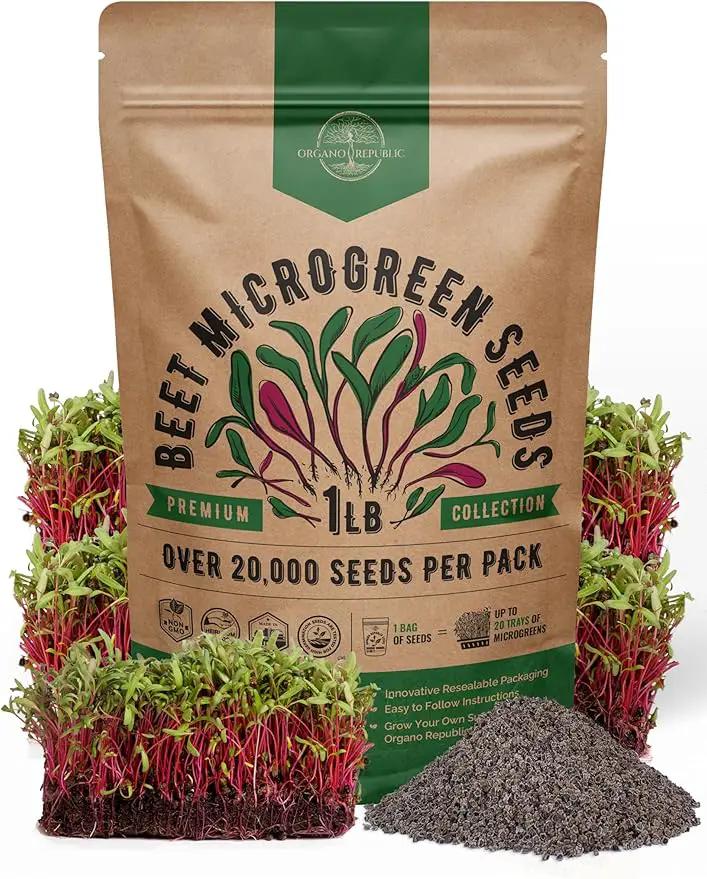 Organo Republic Beet Sprouting & Microgreens Seeds - 20,000 Non GMO Heirloom Seeds, Sprouts in Bulk 1lb Resealable Bag for Planting and Growing in Soil, Coconut Coir, Aeroponic & Hydroponic System by GreenHaven Gardens