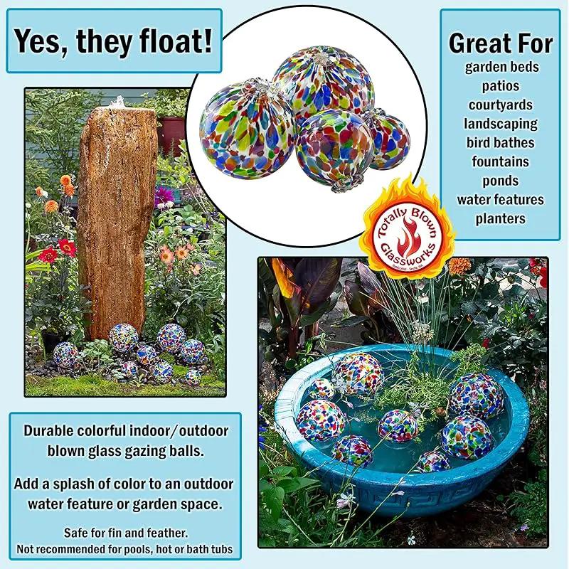 Pond Float. Handmade Blown Glass, Garden Gazing Ball, Table Centerpiece, Assorted sizes available. Home and Patio Decor. Artist Dehanna Jones. Seattle, WA. (White Rainbow MM) by GreenHaven Gardens