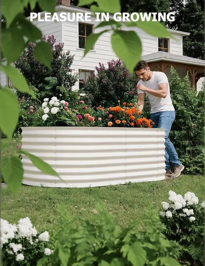 8x4x2ft Raised Garden Bed,Galvanized Raised Planter Boxes Outdoor with Easy Assembly, Large Garden Bed for Vegetables, Fruits, Flower,Raised Garden Bed,Beige by GreenHaven Gardens
