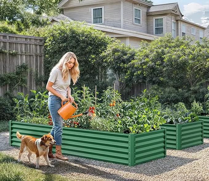 YITAHOME 6x3x1.5 2pcs Large Raised Garden Bed Kit, Galvanized Metal Planter Box with Gloves, Ground Nails, Support Rod, Outdoor Above Ground Planters for Plants Vegetables Flowers, Green by GreenHaven Gardens