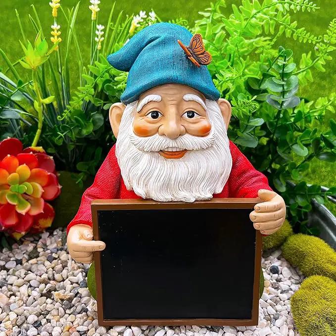 Mood Lab Garden Gnome with Chalkboard Sign - Funny Gnome Statue - 8.7 Inch Tall Lawn Figurine - for Outdoor & House Decor by GreenHaven Gardens