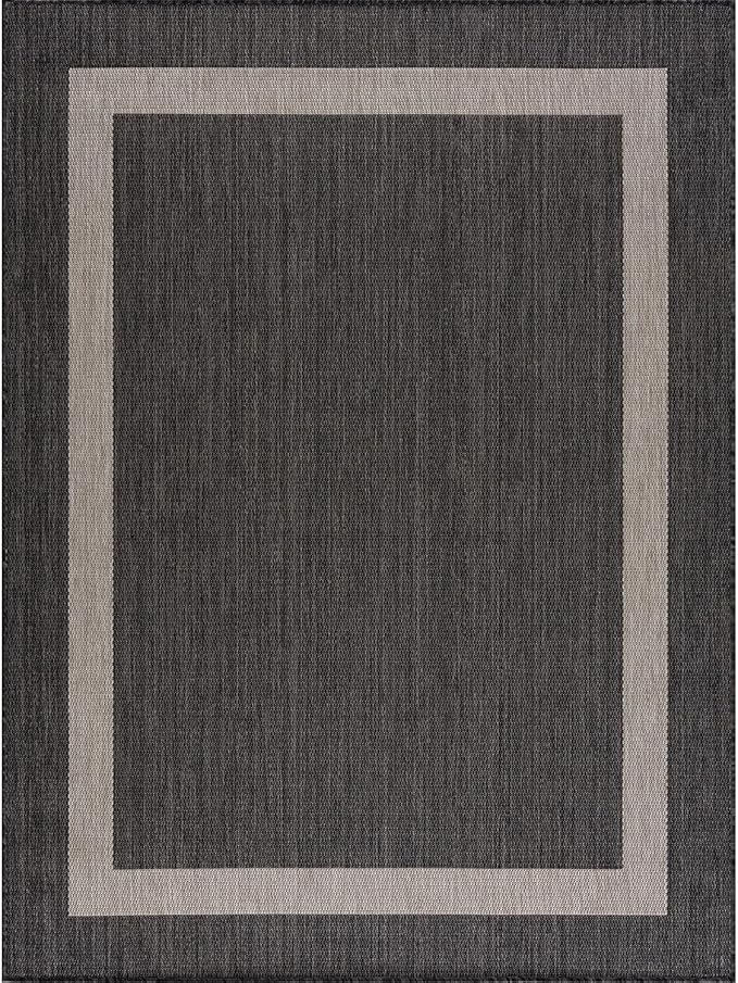 CAMILSON Outdoor Rug 6x9,Modern Outside Rugs for Patios Porches Waterproof Durable Washable Non-Shedding, Easy-to-Clean Indoor Outdoor Area Carpet (6 x 9, Bordered - Dark Gray/Light Gray) by GreenHaven Gardens