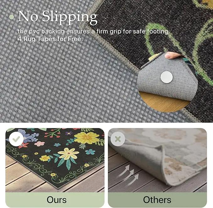 GENIMO Indoor Outdoor Area Rug 2' X 5' Waterproof, Washable Runner Rug Non Shedding, Easy Cleaning Floral Outdoor Carpet for Patio, Living Room, Bedroom, Entryway, Porch, Dining Room, Black by GreenHaven Gardens