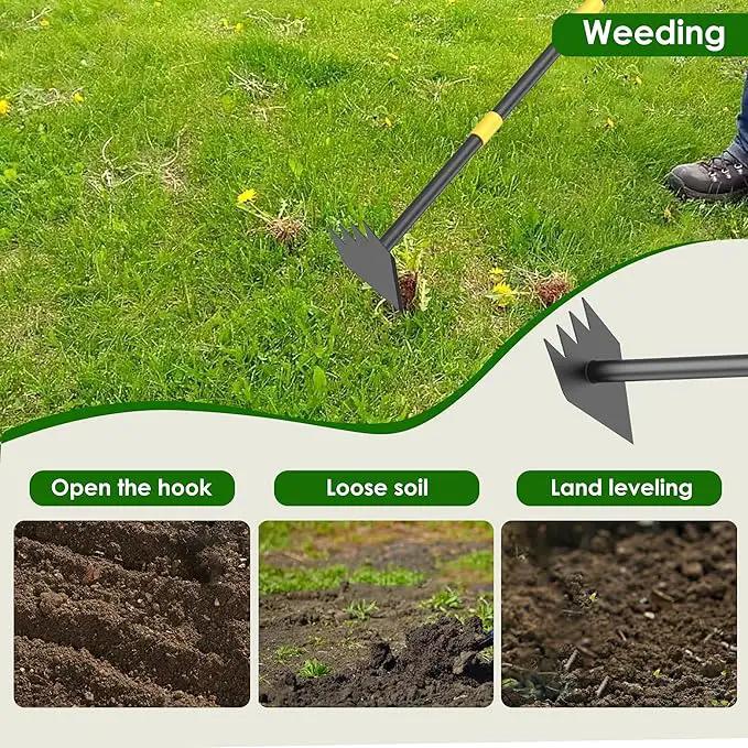 Dual Headed Hoe Garden Tool, Hoe Cultivator Gardening Tool, 17-59" Adjustable Long Handle Heavy Duty Scuffle Hoe with Rake Tiller Cultivator for Weeding, Digging, Loosening Soil, Sowing by GreenHaven Gardens