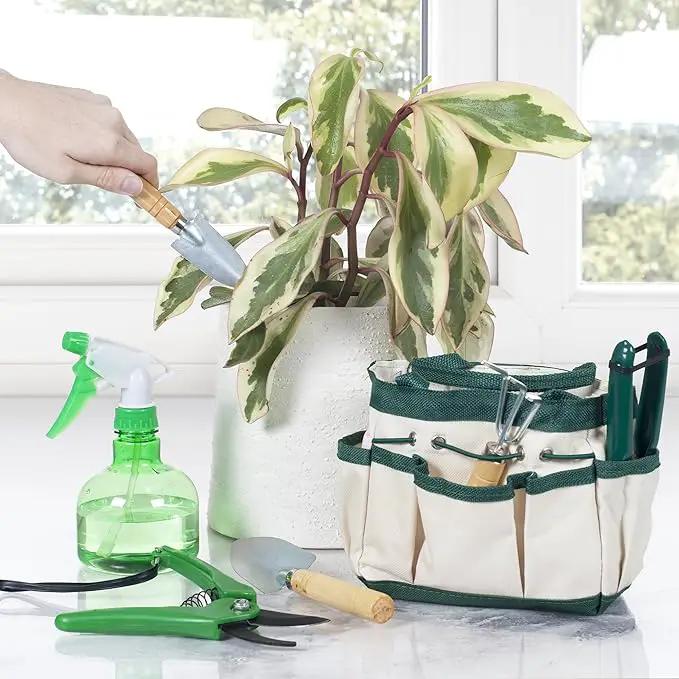Pure Garden 7 Piece Gardening Tool Set – Mini Planting and Repotting Kit and Carrying Tote Bag Organizer for Succulents, Herbs, and Bonsai Plants by GreenHaven Gardens