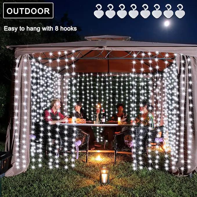 echosari Christmas Curtain Lights Solar Powered 7.9ft x 6ft 144 LED Outdoor Curtain Lights Waterproof with Timer 8 Modes for Christmas Garden Patio Fence Wedding Wall Window Gazebo Decor Cool White by GreenHaven Gardens