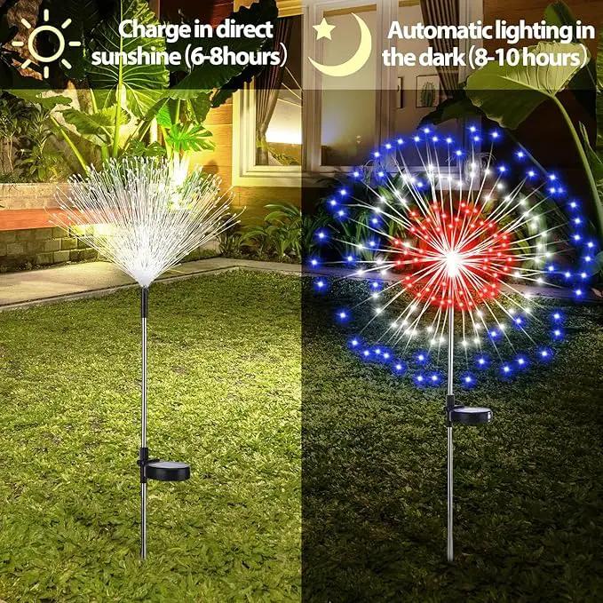 4th of July Decorations Outdoor 4 Pack Solar Power Yard Firework Lights Patriotic Garden Waterproof Solar Lights with 180 LED 8 Modes for Independence Day Party Decoration(Red, White, Blue) by GreenHaven Gardens