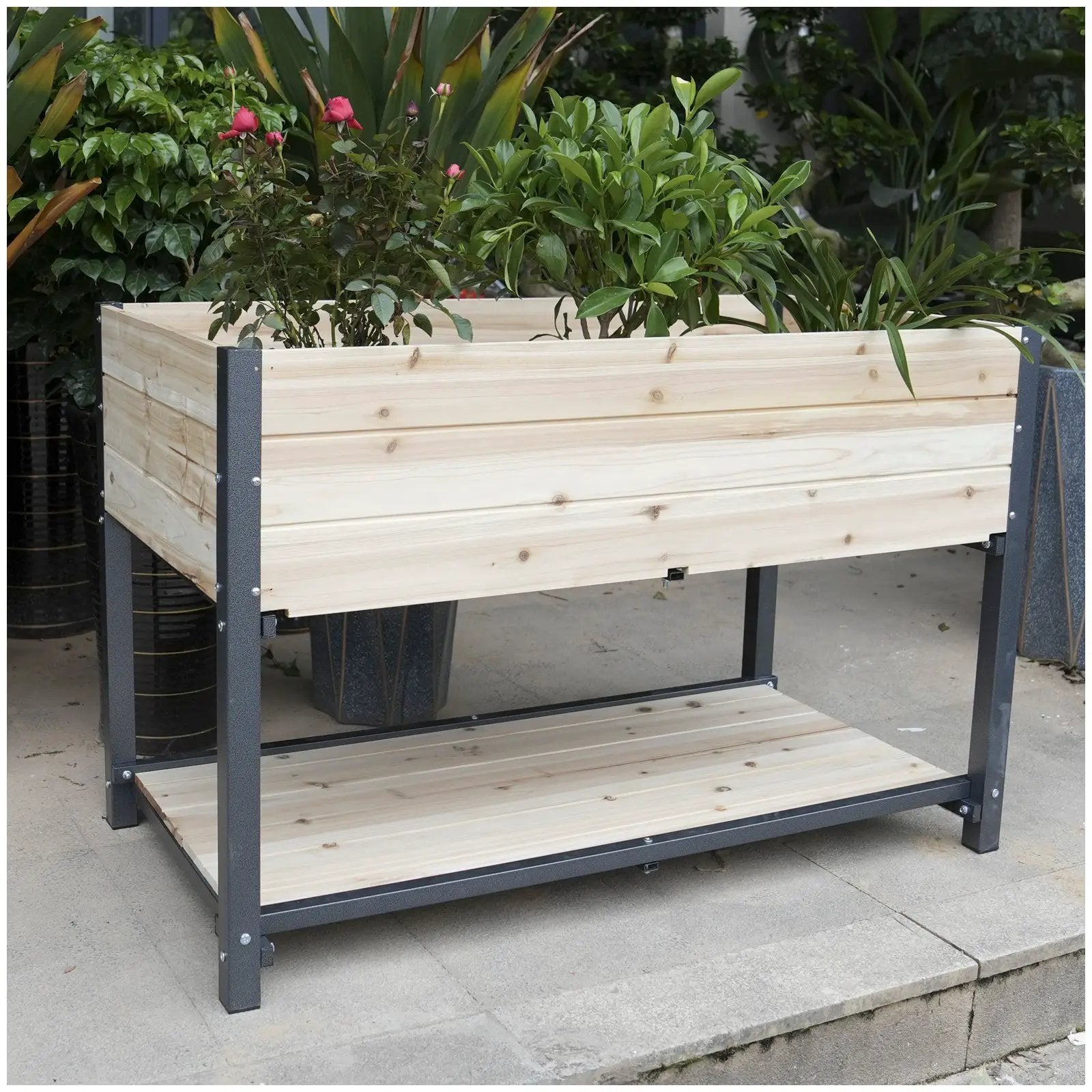 45" Iron-Wood Combined Growing Beds With Feet and Storage Racks by HouseOfZazla