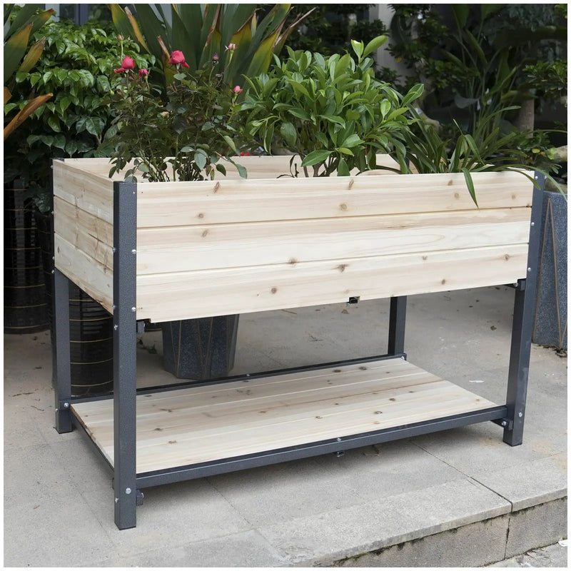 45" Iron-Wood Combined Growing Beds With Feet and Storage Racks by HouseOfZazla