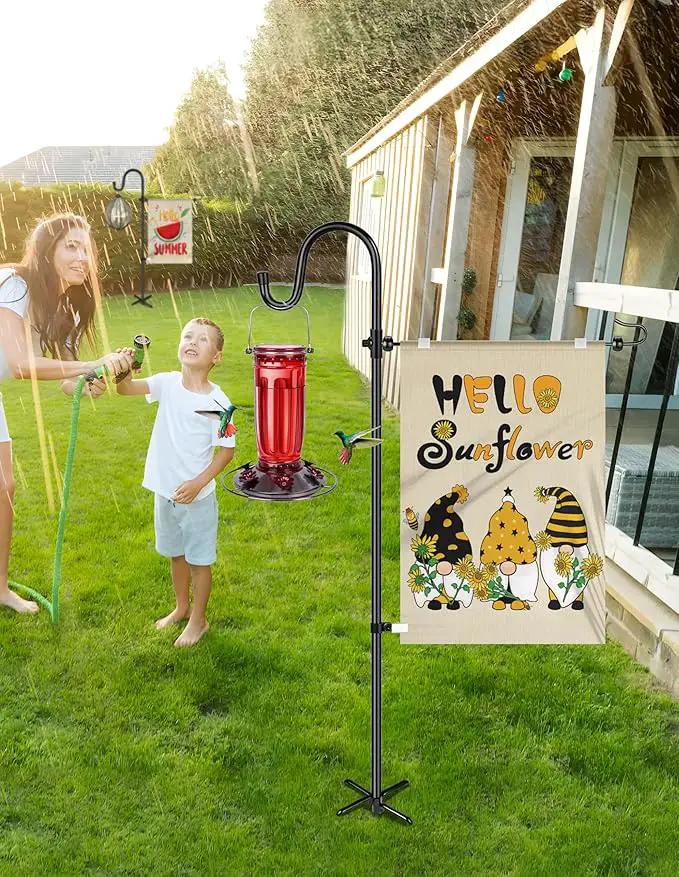 Garden Flag Holder Stand with Shepherd Hook for 14'' x 20'' Flags Upgraded Flagole with 2 Spring Stoppers and 1 Clip, Yard Garden Flag Holder for Flags Weather-Proof (Without Solar Lights & Flag) by GreenHaven Gardens