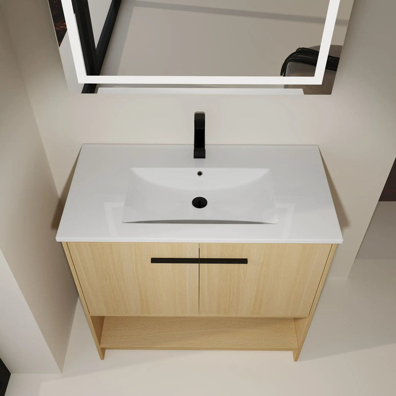 Modern Bathroom Vanity With Ceramic Sink, Freestanding Cabinet, Soft Closing Doors by Unique Piece Furniture
