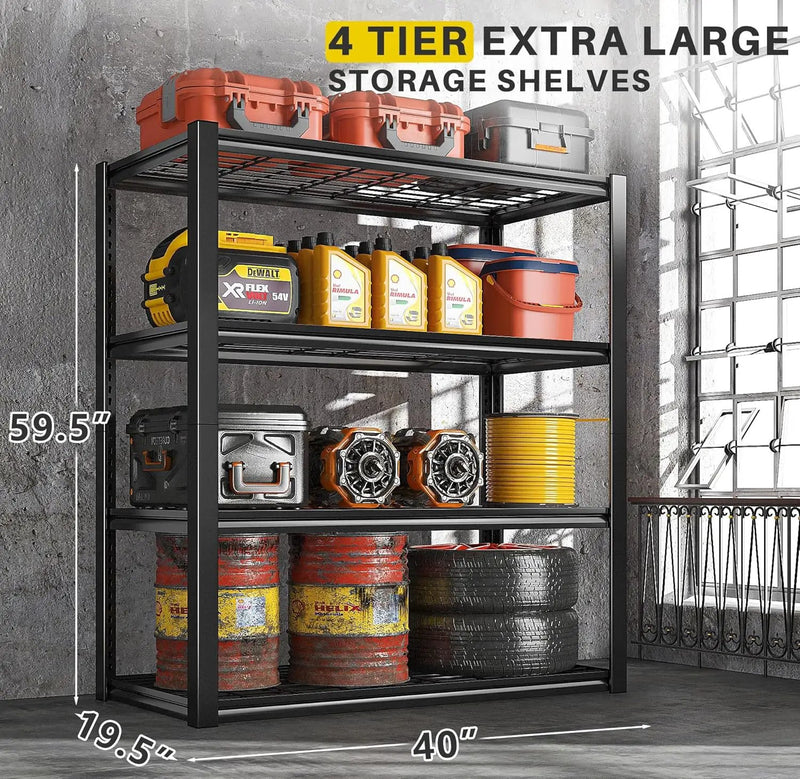 REIBII 40" W Garage Shelving 2240 LBS Storage Shelves Adjustable Metal Shelving Heavy Duty 4 Tier Metal Shelves for Garage Kitchen Pantry Warehouse Basement 40" W × 19.5" D × 59.5" H by GreenHaven Gardens