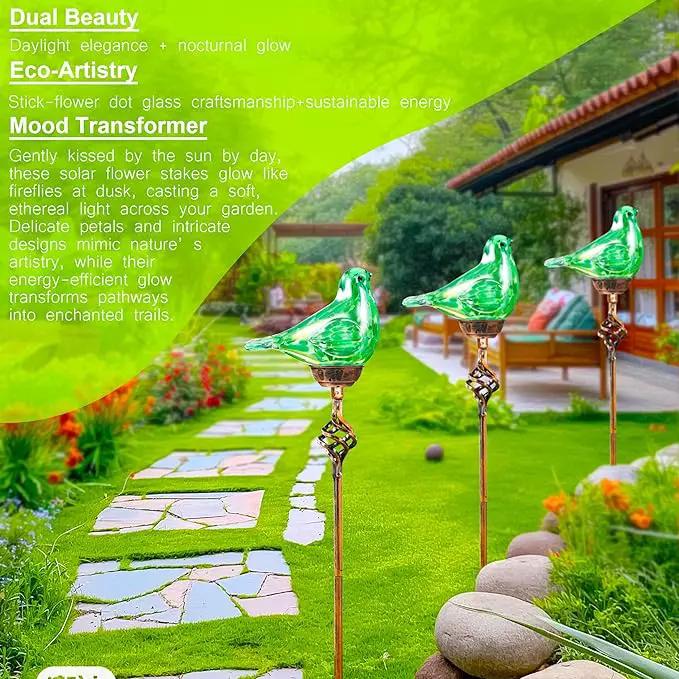 Decorative Solar Lights Outdoor Solar Bird Stake Lights Hand Blown Glass Decorative Garden Pathway Lights Outdoor Waterproof Glass Stakes (Green) by GreenHaven Gardens