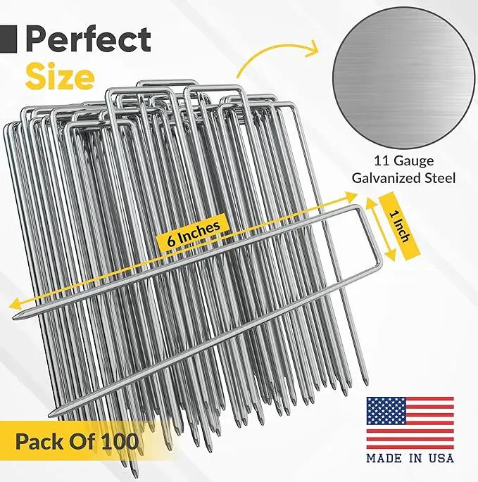 USA Made 100 Pack Landscape Staples 6 inch 11 Gauge Garden Stakes Galvanized Landscape Fabric Pins | Metal Stakes for Ground Cover Holding Fence Christmas Decorations Irrigation Tubing by GreenHaven Gardens
