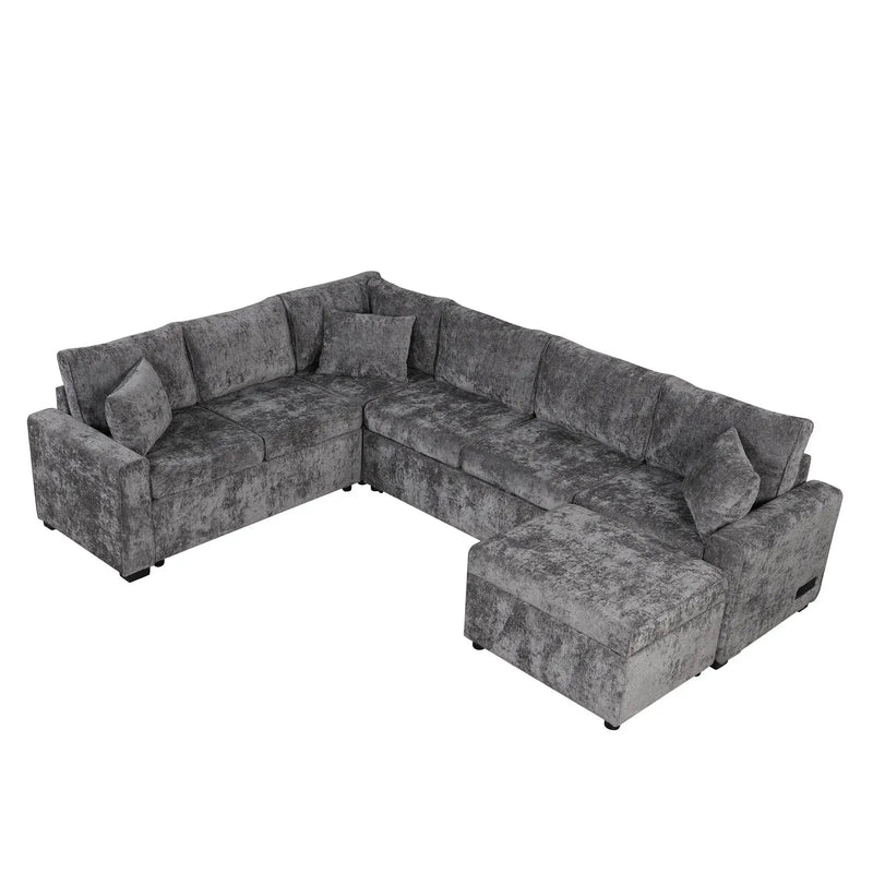 Sectional Sofa Pull-Out Sofa Bed Sleeper With A Storage Ottoman, Three Pillows And Charging Devices For Living Room by Unique Piece Furniture