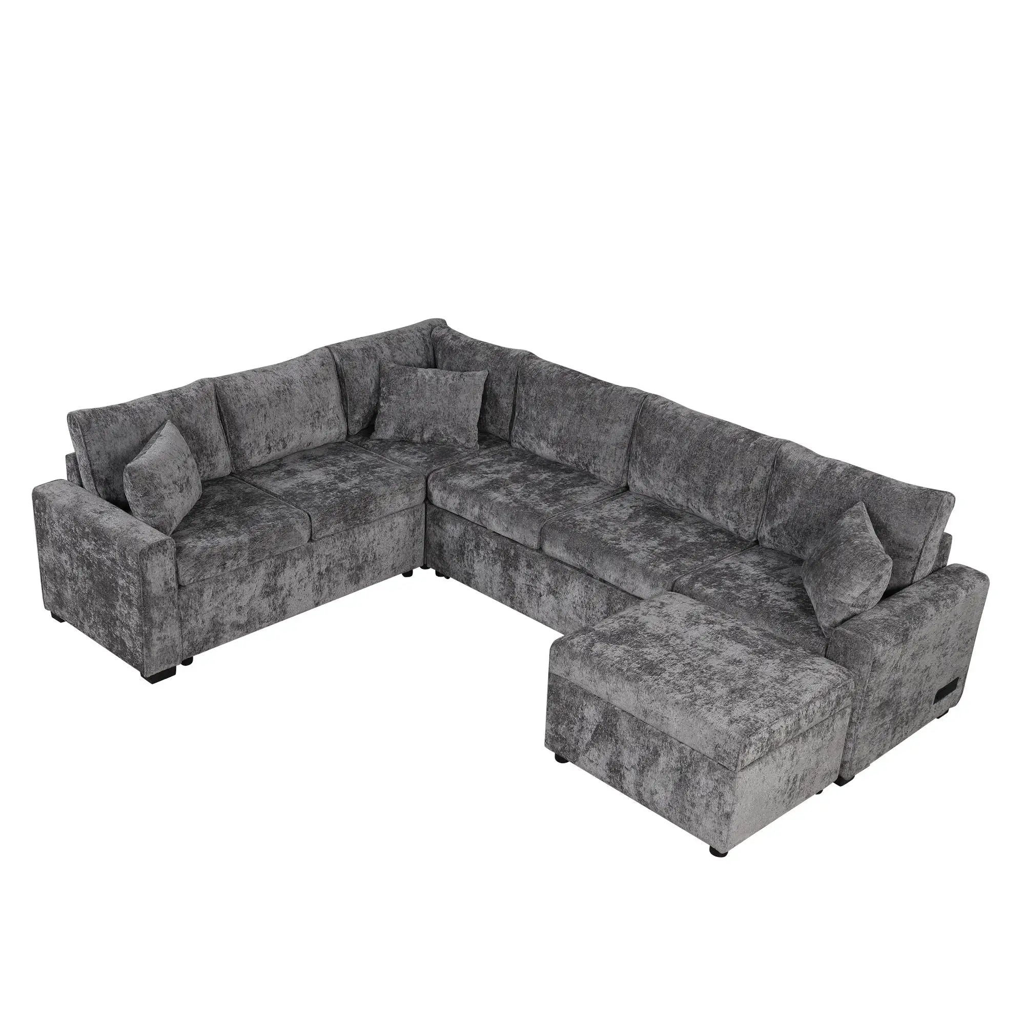 Sectional Sofa Pull-Out Sofa Bed Sleeper With A Storage Ottoman, Three Pillows And Charging Devices For Living Room by HouseOfZazla