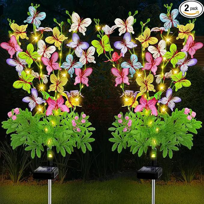 Solar Garden Lights Outdoor Waterproof,2 Packs Solar Swaying Butterfly Lights Decor,Gardening Butterfly Gifts for Mom Women,Solar Flowers Plant Lights Decorative Stakes for Yard Patio Lawn Pathway by GreenHaven Gardens