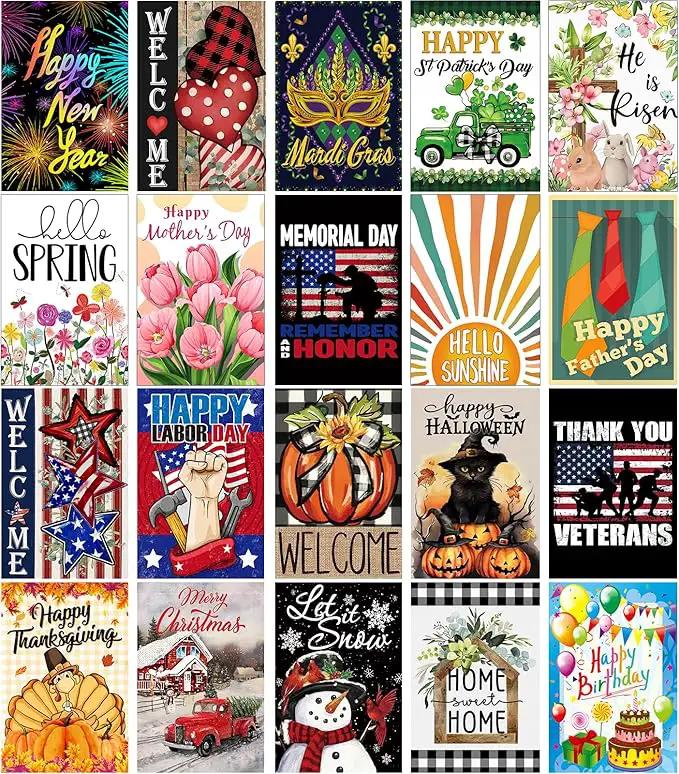Doncida 20 Pack Seasonal Garden Flags Set Double Sided 12x18 Inch Small Yard Flags, Holiday Seasonal Garden Flag for Outside Decoration for All Year Round by GreenHaven Gardens