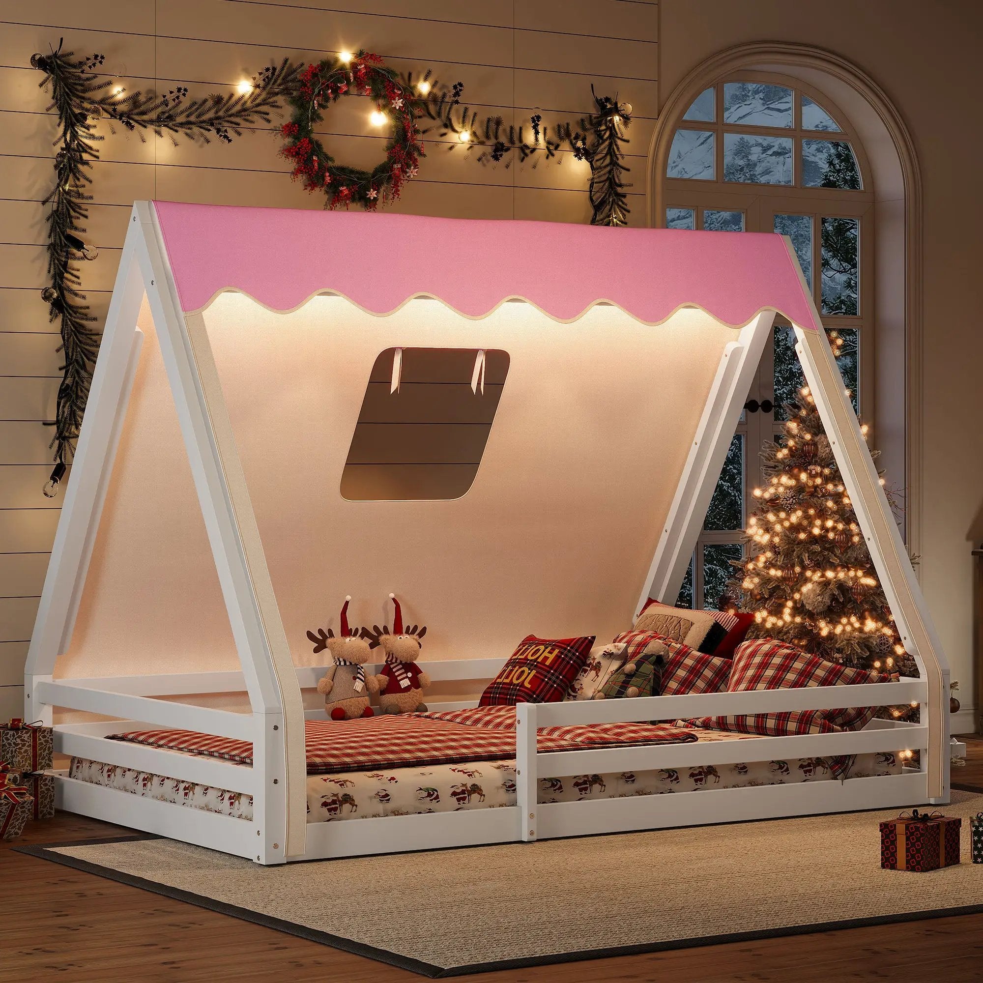 Full Size House Floor Bed with Tent and Light by HouseOfZazla