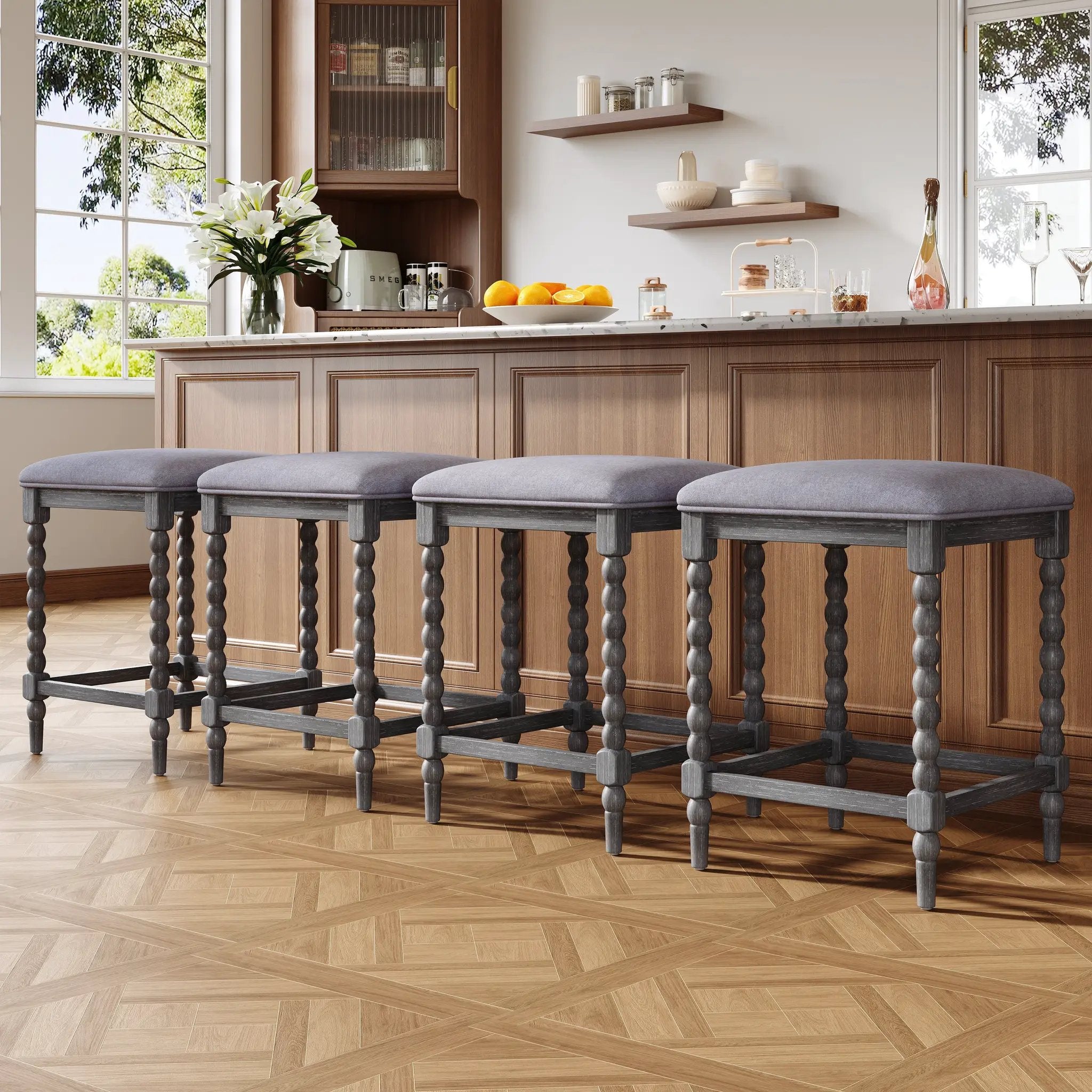 26" Counter Stools Set of 4 with Upholstered Seat by HouseOfZazla