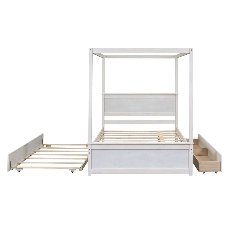 Canopy Platform Bed With Drawers, Support Slats, No Box Spring Needed by HouseOfZazla