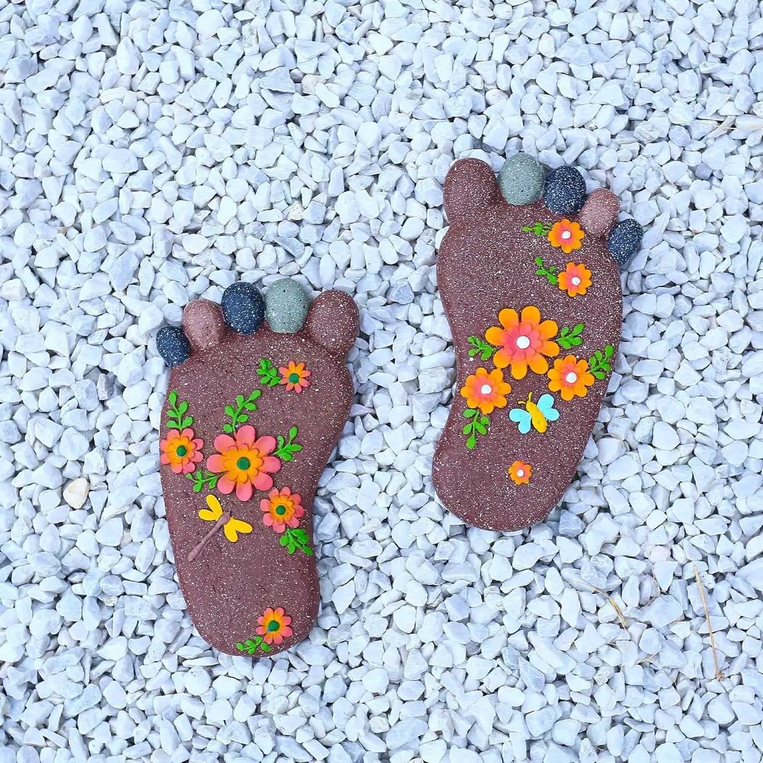 Stepping Stones Outdoor - Garden Decorative Stones for Patio, Deck, Garden or Sidewalk Home Decor Footprint Shaped Stepping Stones Set of 2 （Dark Brown） by GreenHaven Gardens