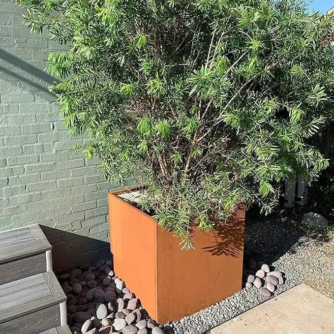 Corten Steel Planter Box Outdoor Planter Metal Square Large Steel Flower Pot Rustic Cube Patina Tall Plant 20 Inch Durable Antique for Commercial Residential Patio Deck Yard Garden by GreenHaven Gardens