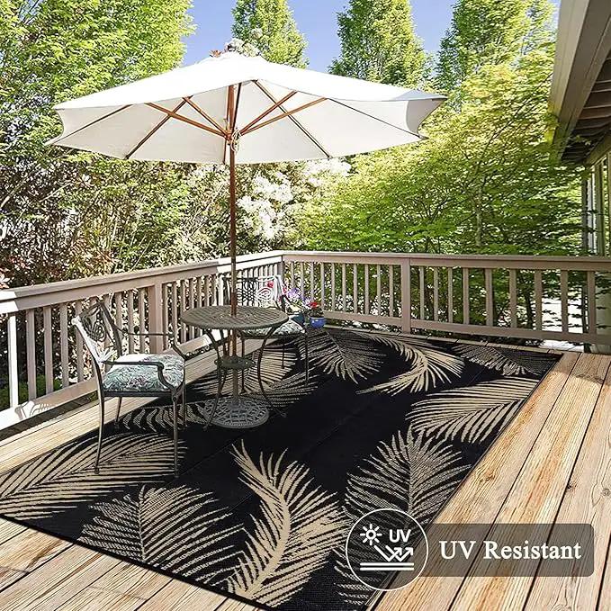 Pauwer Waterproof Outdoor Rug 6x9, Reversible Plastic Straw Patio Camping Rug, Indoor Outdoor RV Mat Carpet for Deck, Camper, Porch, Balcony, Backyard, Picnic, Leaf Black Brown by GreenHaven Gardens